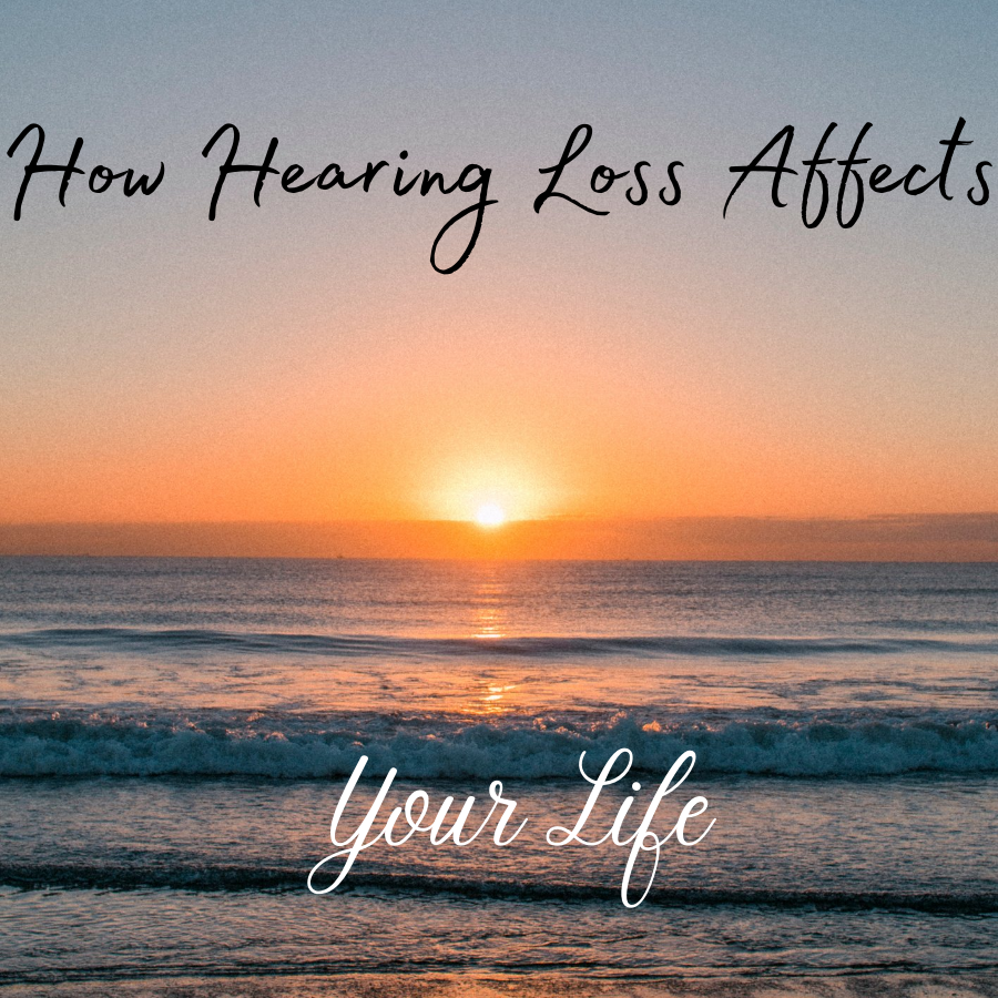 A beach at sunset with the words, "How hearing loss affects your life."
