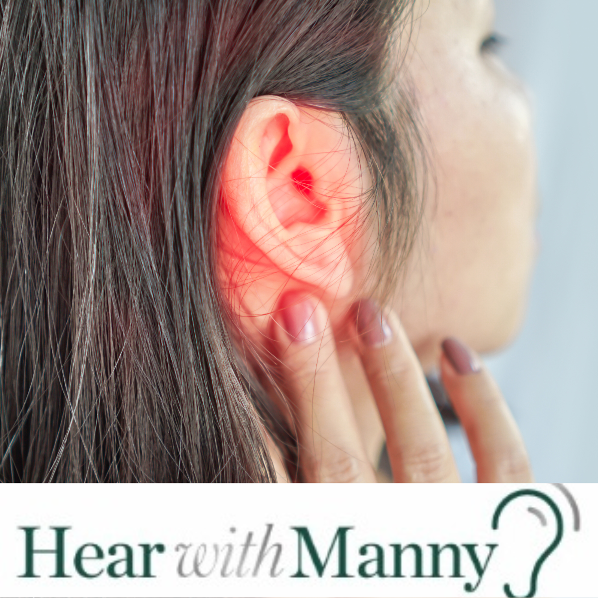 woman with a glowing red ear